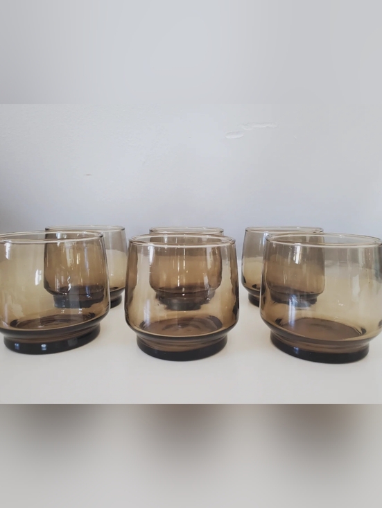 Dominion Glass Other - Vintage Dominion Glass Smoke Brown Tumblers Set of 6 1970s Stackable Juice Glass